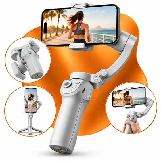 Gimbal Estabilizador Celular 3 Eixos Rastreamento Facial IA Kit Suporte Bluetooth Luz de Preenchimen