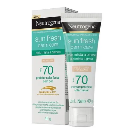 Protetor Solar Facial Para Pele Oleosa Neutrogena Sun Fresh Derm Care Pele Clara FPS 70, 40g
