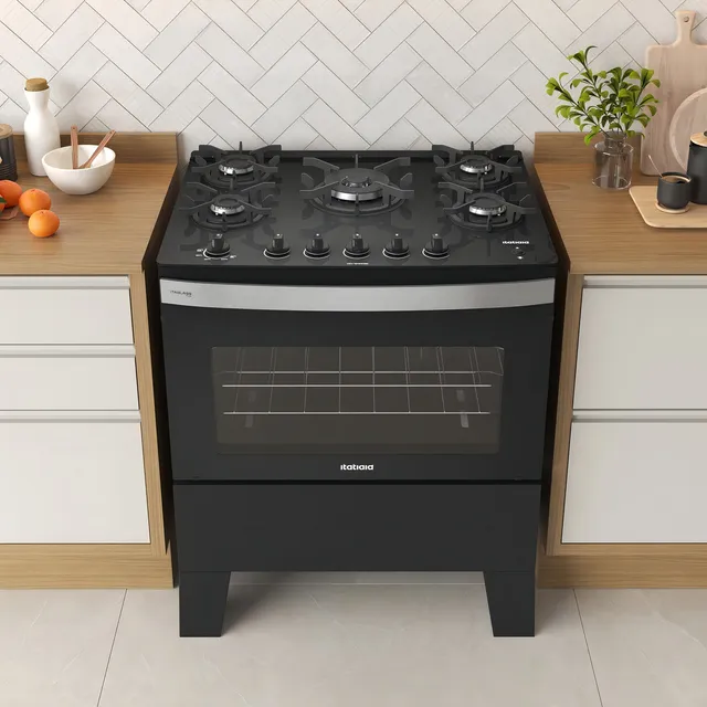 Fogão De Piso Itatiaia 5 Bocas Tc Itaglass Plus Cor Preto 127/220V