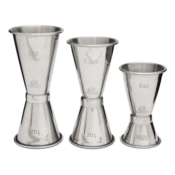 3 Jiggers Acero Inoxidable Profesional 3 Tamaños Vencort Color Plateado