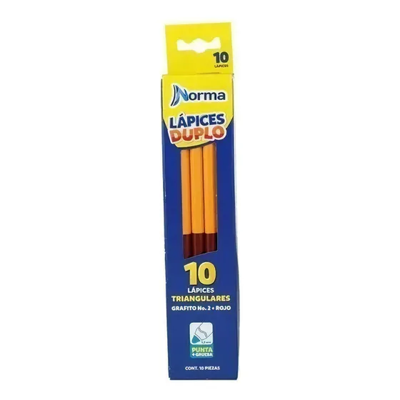 Caja Lápiz Dúo Triangular Norma Lápiz + Rojo C/10 Piezas