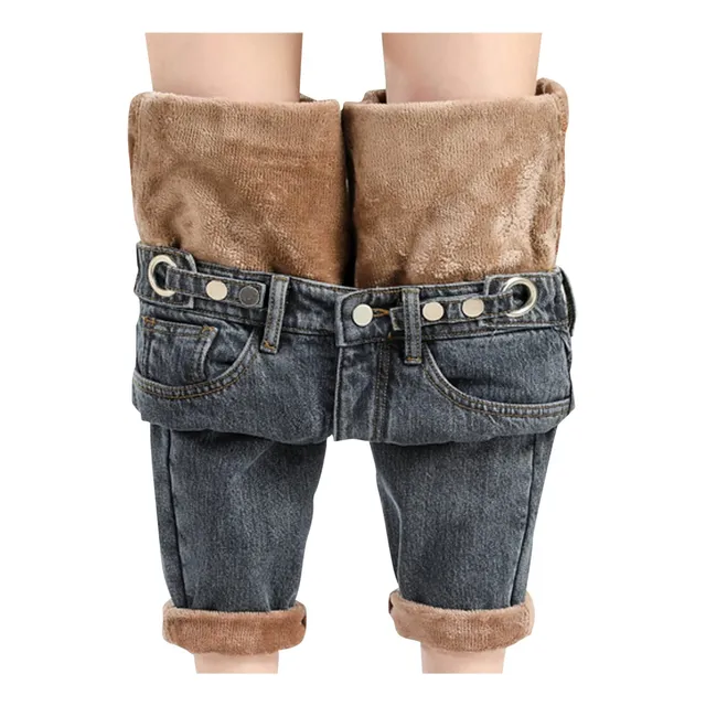 Pantalon Vaquero Cintura Holgada Felpa Para Mujer