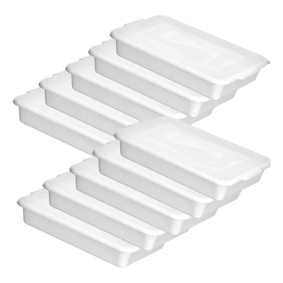 Kit Com 10 Bandejas Topa Tudo Alimentos Branca 8 Litros Com Tampa