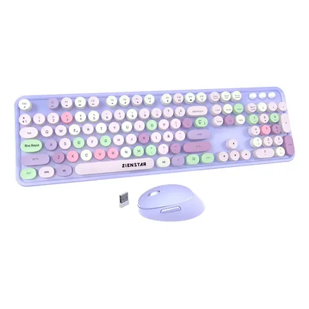 Teclado Y Mouse Inalámbrico Teclas Redondas Multicolor Con Ñ
