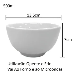 Kit 6x Cumbuca Bowl Porcelana 500ml Caldo Sopa Salgadinho Cor Branco Kit 6x Cumbuca Bowl Porcelana 500ml Caldo Sopa Salgadinho Cor Branco