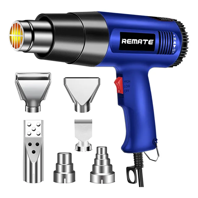 Pistola De Calor De 2000w Temperatura Regulable 6 Boquillas Remate RE-HG-02 Color Negro