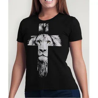 Camiseta Feminina Evangélica Leão Da Tribo De Judå Cristã Camiseta Feminina Evangélica Leão Da Tribo De Judå Cristã