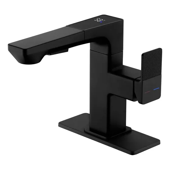 Grifo Lavabo Baño Led Negro Mate Rociador Extraible Pantalla