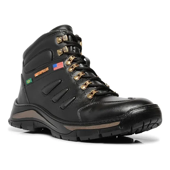 Bota  Coturno Botina Caterpillar 100% Couro E Sola Costurada