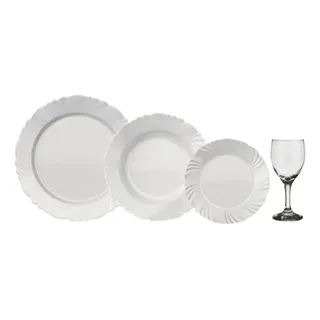 Aparelho De Jantar E Taças Duralex Opaline Pétala Branco 16 Peças Aparelho De Jantar E Taças Duralex Opaline Pétala Branco 16 Peças