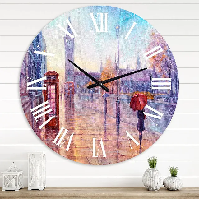 Designq Reloj Pared Diseño Pais Franz Big Ben And Woman Rojo
