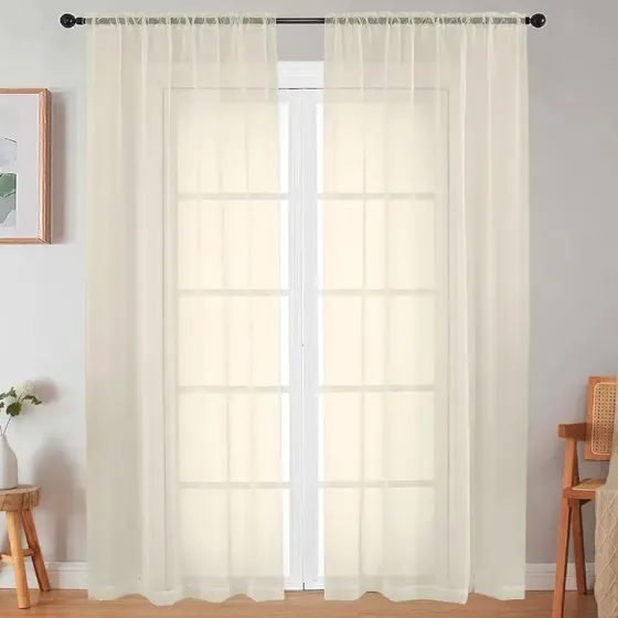 Cortina Visillo Tipo Velo CasaTua Set 2 Paños 135 x 220cm Color Crudo