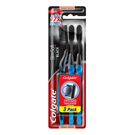 Cepillo de dientes Colgate Slim Soft Black ultra suave pack x 3 unidades