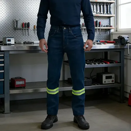 Pantalón De Mezclilla Reflejante Trabajo Industrial Uso Rudo