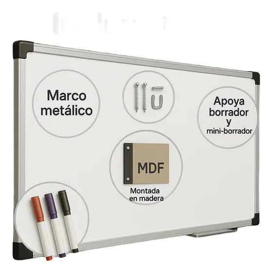 Pizarra Blanca C/ 3 Marcadores 140x80  Accesorios Gratis