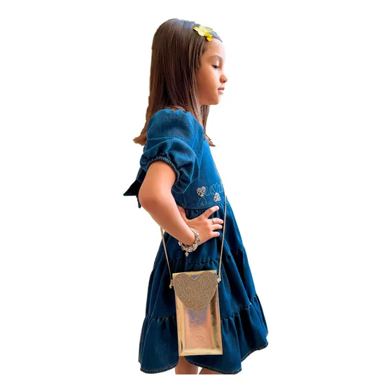 Bolsa Infantil Feminina Transversal Porta Celular Bolsinha Cor Dourado