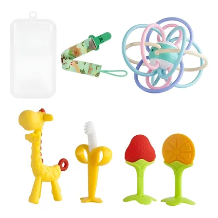 Set Mordedor Chupete Bebé Silicona 6 Pzs Juguete Denticion