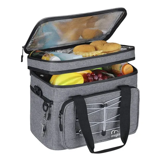 Bolso Cooler 27 Lts con capacidad 30 Latas y Multi Compartimientos Gris - Miglú | Ideal para llevar al colegio, salir de camping y transportar múltiples artículos. Mochila, Cooler, Bolso todo en uno
