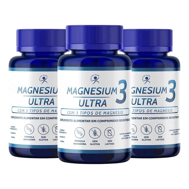 Magnesium 3 Ultra (3 Frascos) Dimalato, Taurato, Quelado