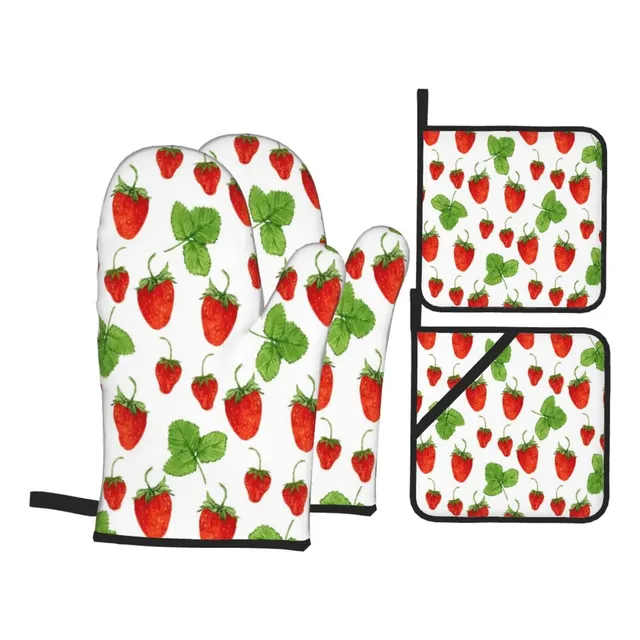 4 Guante Horno Soporte Para Olla Estampado Blanco Asar