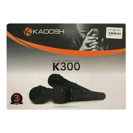 Kit 3 Microfones Vocal Profissional Kadosh K300 + 3 Cabos 3m Cor Preto