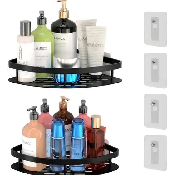 Organizador Esquinero Vida Buenas Negro Aluminio 2 Estantes Ducha Baño