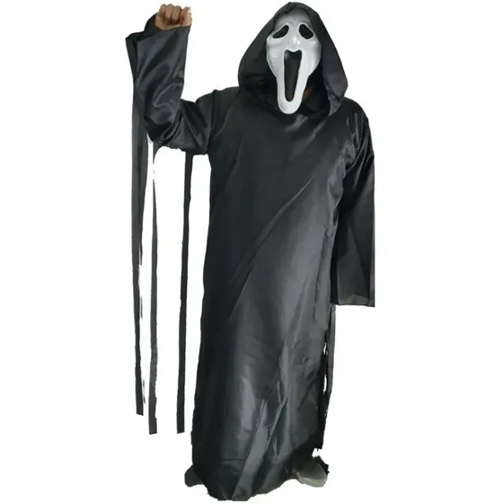 Disfraz Scream Adulto Tunica Negra + Máscara Halloween 