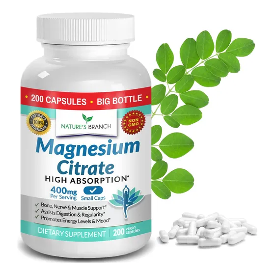 Citrato De Magnesio 400 Mg 200 Cápsulas De Alta Potencia