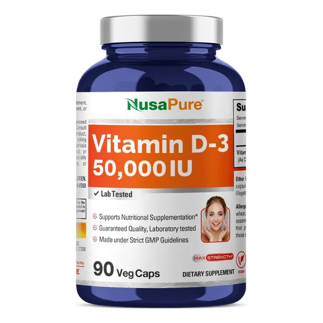 Vitamina D3 50000 Iu Nusapure 90 Cápsulas Vegetales Sin Sabor