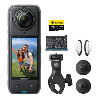 Cámara De Acción 360° 8k Insta360 X4, Incluye Tarjeta De Memoria 128gb Y Kit Para Motocicletas, Color Negro