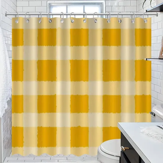 Cortina Ducha Para Baño Cuadro Bufalo Amarillo Larga Gancho