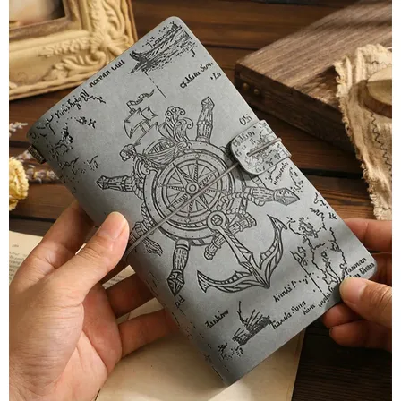 Caderno Diário Vintage Viagem Capa Couro, Com Porta-cartões Cinza