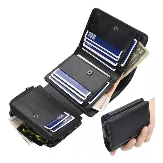 Cartera Tarjetas Billetera Lujo Cuero Hombre Cartera Trifold