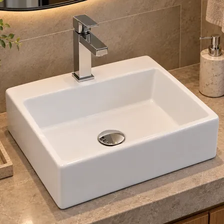Cuba Louça Apoio Com Mesa, Retangular 34x29x11,5 Cm Branco Brilhante