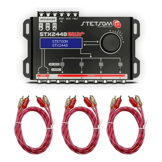 Processador Áudio Digital Stetsom Stx2448 + 3 Cabos Rca 1m