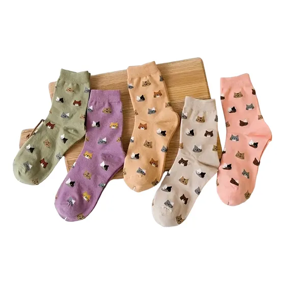 Medias Con Diseño Gatitos, En Pack De 5 Unidades
