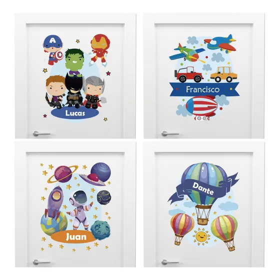 Vinilos Decorativo Infantil Puertas Superheroes Autos Barcos