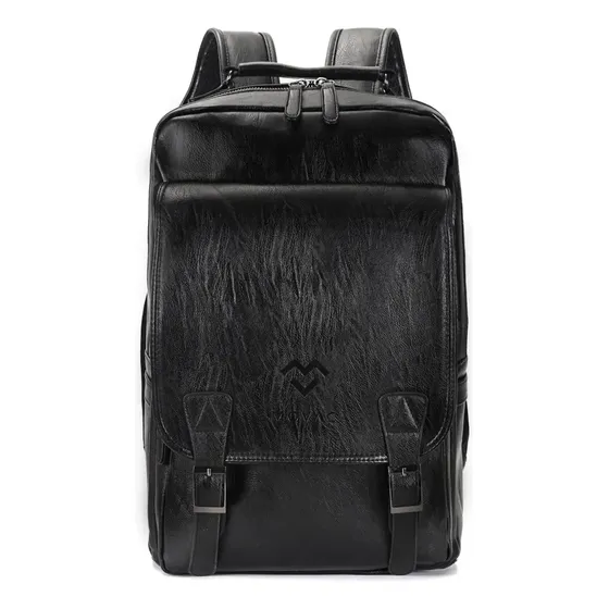 Mochila Urbana De Cuero Ecológico Negro Clásica Impermeable De Gran Capacidad Mv Movac Urbano 30L