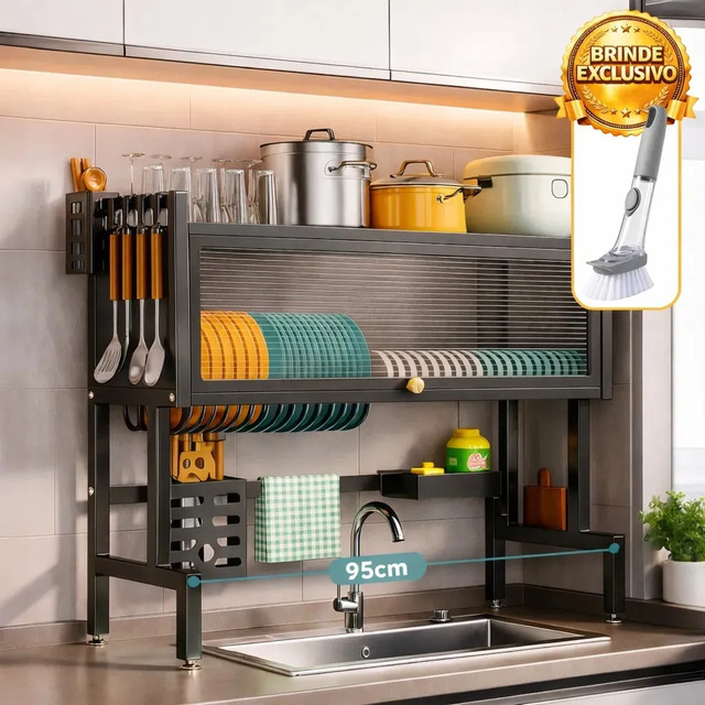 Escorredor De Louça Suspenso Copos Talheres Cozinha 95cm Organizador De Pia Armário Cor Pr... Escorredor De Louça Suspenso Copos Talheres Cozinha 95cm Organizador De Pia Armário Cor Pr...