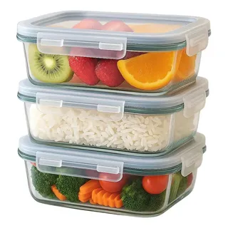 Pote Tampa Travas Freezer Fitness Kit 3 Potes Vidro 1litro Marmita Herméticos For