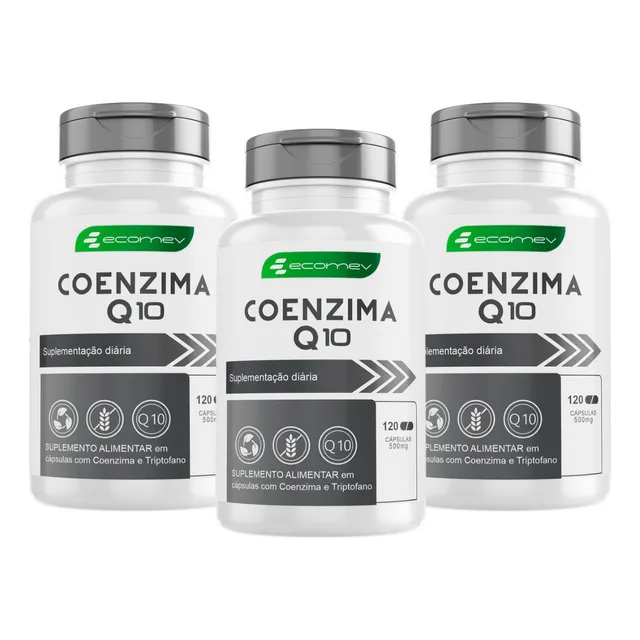 3 Coenzima Q10 Ubiquinol Puro + Absorção 500mg 360cp Ecomev 