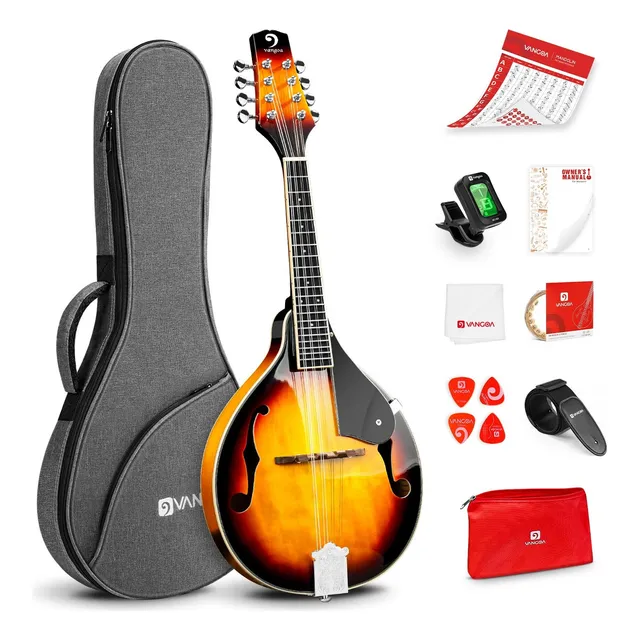 Vangoa A Style Mandolin Musical Instrument Sunburst, 8 Strin