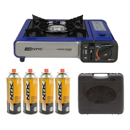 Fogareiro Gás Nautika Frontier Flex Azul com 4 Cargas Portátil Camping