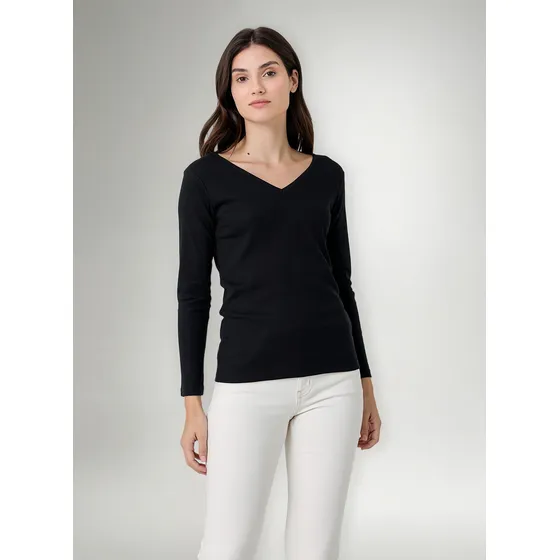 Pack 2 Remera Manga Larga Tres Ases Algodón Escote V Mujer