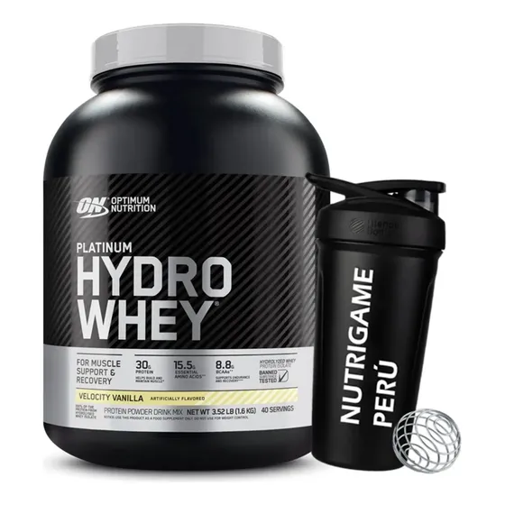 Proteina Hidrolizada Platinum Hydro Whey 3.6lb +shaker Velocity Vainilla 3.5lb - 40servicios