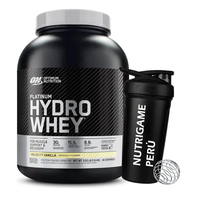 Proteina Hidrolizada Platinum Hydro Whey 3.6lb +shaker Velocity Vainilla 3.5lb - 40servicios