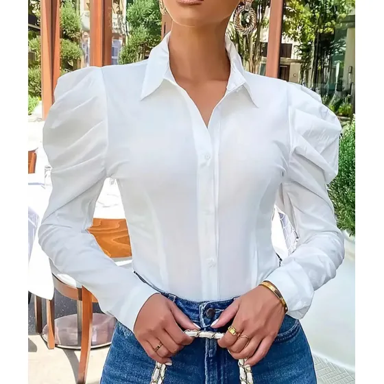 Blusas Temu Blancas  Casuales Modernas Manga Larga