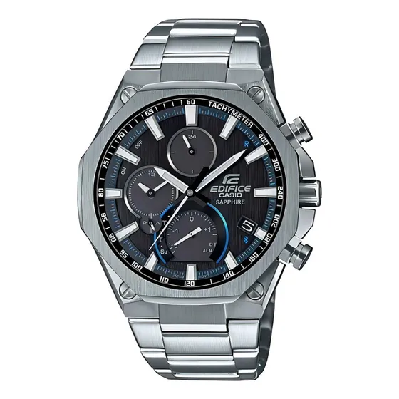 Reloj Casio Edifice Eqb-1100d-1a Acero Pila Solar Bluetooth Color De La Malla Plateado Color Del Bisel Plateado Color Del Fondo Negro