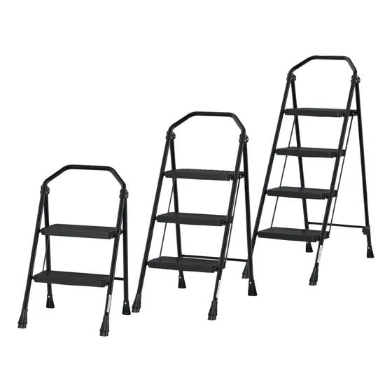 Kit 3 Escaleras Plegables De Acero, 2, 3, 4 Peldaños, Truper