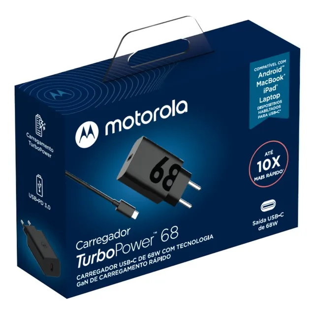 Carregador De Parede Motorola Turbo Power 68w Usb-c Preto